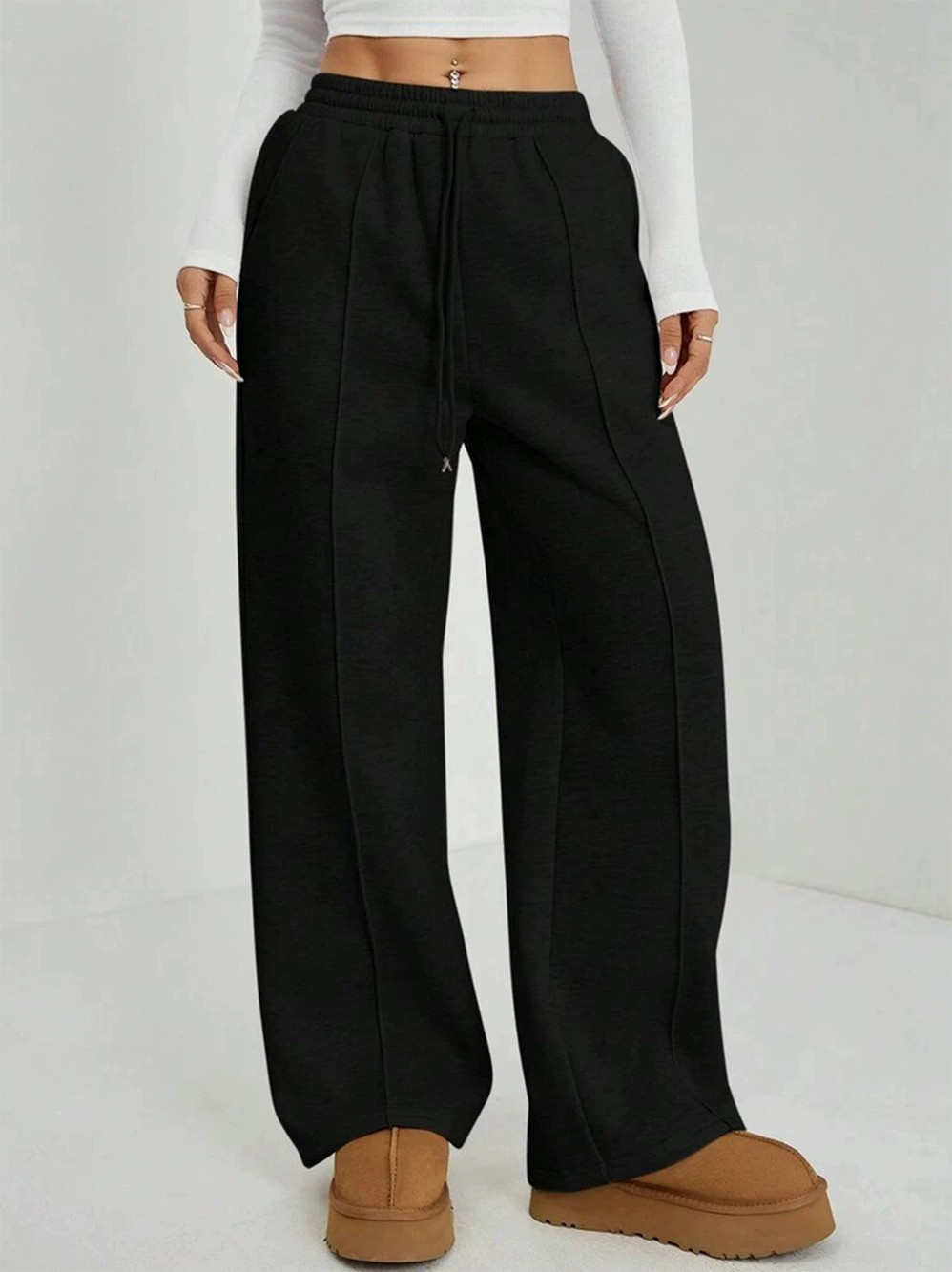 Forever 21 Women's Casual Solid Low Rise Wide-Leg Pants Fall Winter